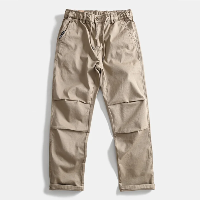 

97% хлопковые тяжелые свободные прямые брюки-карго с микроэластичной резинкой на талии, осенние повседневные брюки в японском стиле ретро, уличные мужские брюки