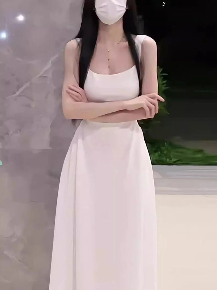 Elegante Camis Kleid Frauen Koreanische Süße Party Kleid Mode Slim Fit EINE Linie Lange Kleider Sommer Neue Chic Damen Solide Vestidos