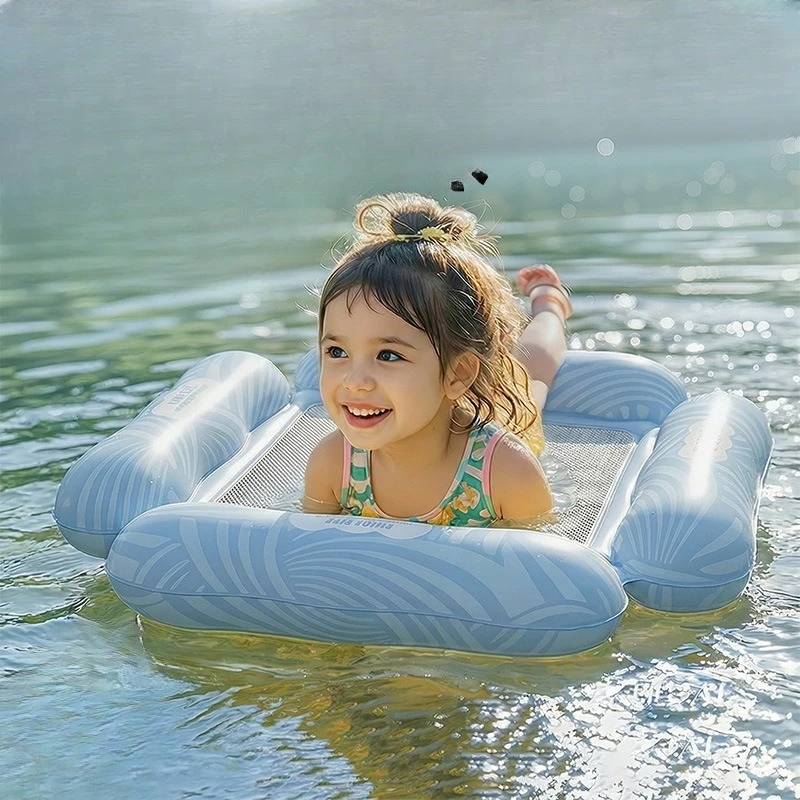 Inflatable water with mesh striped floating bed foldable, double backrest floating row, water deck chair