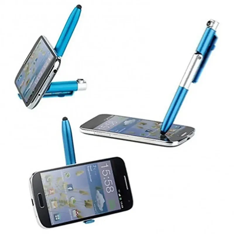 Multi functional phone holder LED folding light pen printing advertisement four in one touch capacitortouch screen ballpoint pen