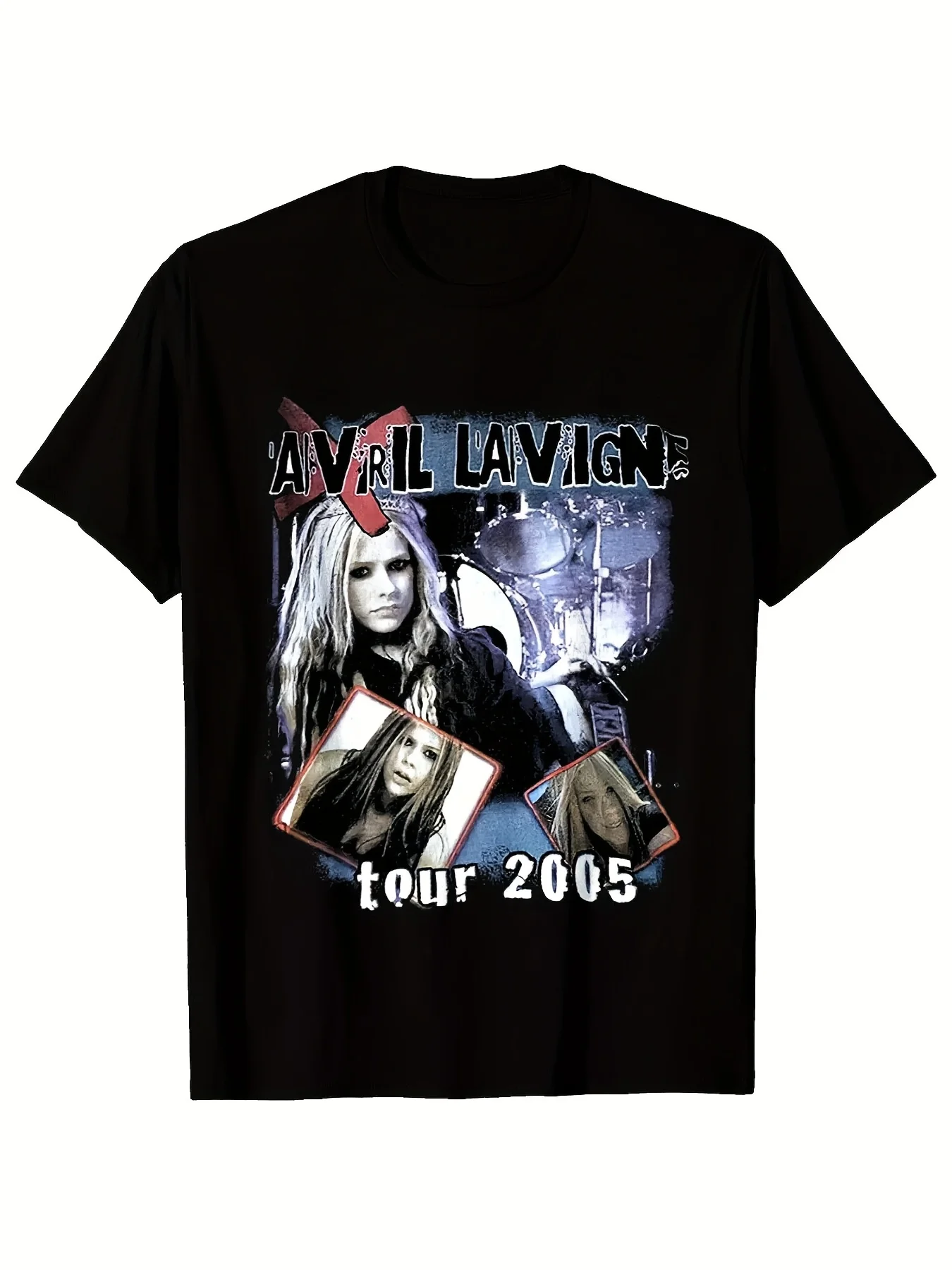 

Vtg Avril gne Tour 2005 Хлопковая черная футболка унисекс всех размеров 180 г Хлопковая футболка с коротким рукавом и круглым вырезом Крутой дизайн для парней и