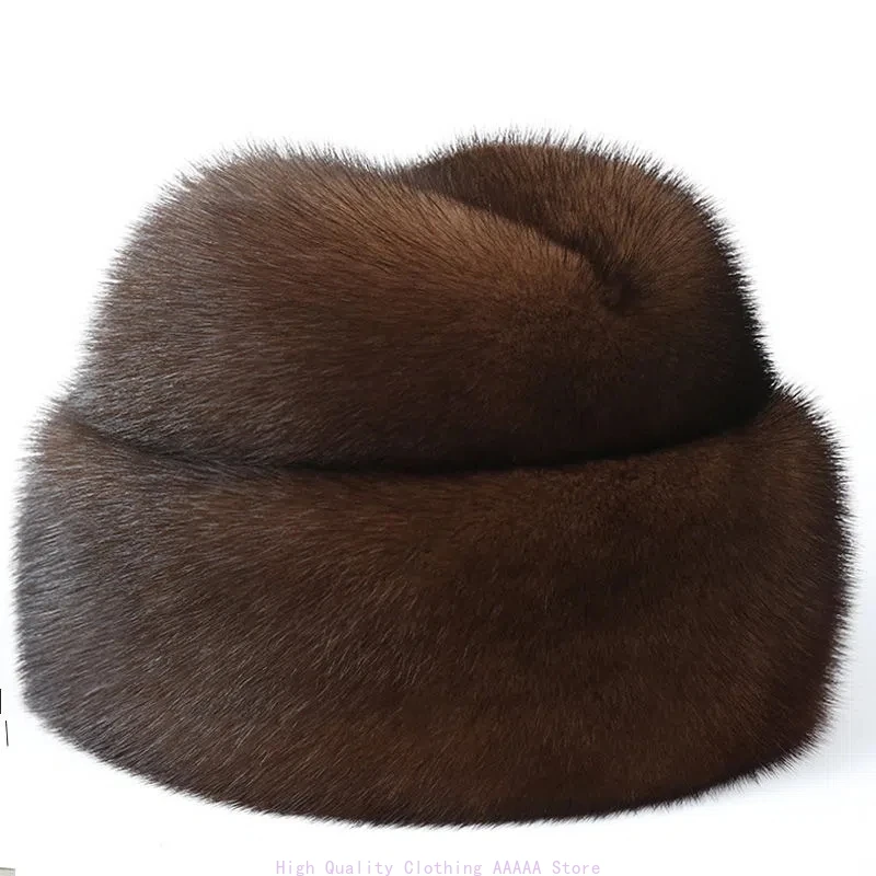 

2025 Winter Unisex Top Real Mink Fur Bomber Hat Male Genuine Marten Head Warm Black/Brown Caps Best Gift For parent Gorras