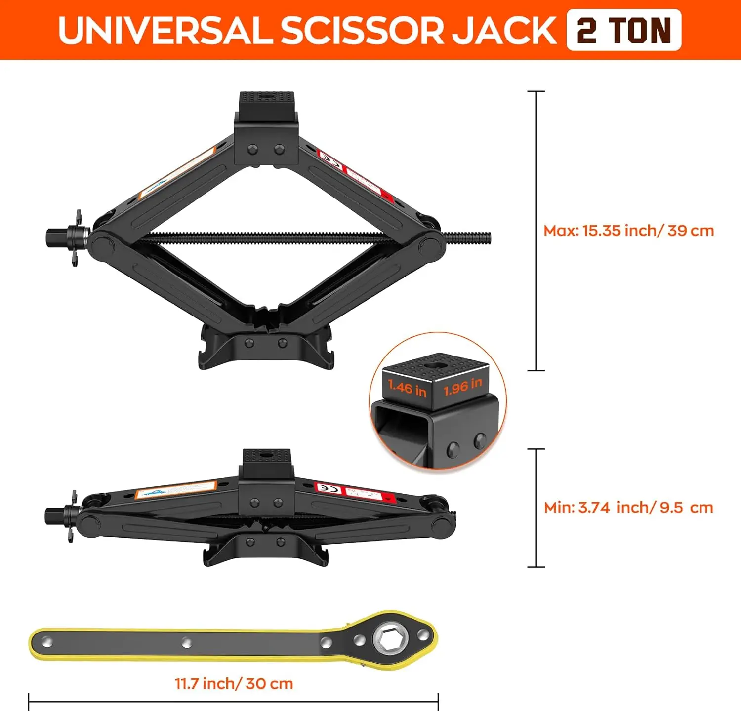 Kit universal de cric para carro de tesoura de 2 toneladas com chave de talão para SUV/MPV