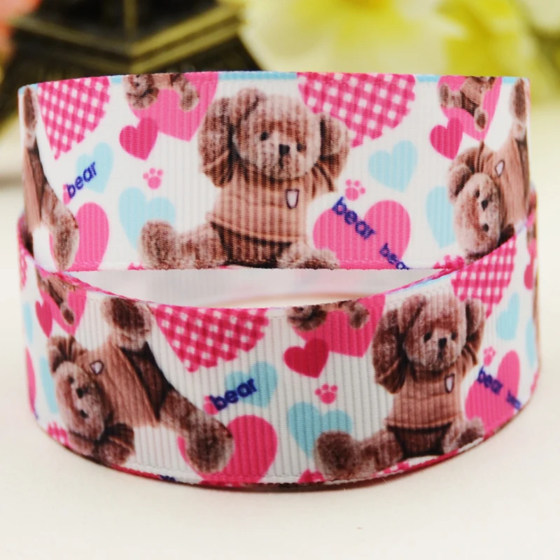 22mm 25mm 38mm 75mm Bear cartoon printed Grosgrain Ribbon party decoration 10 Yards satin ribbons