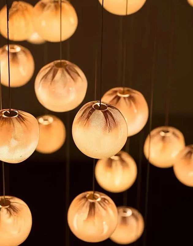 

BOSSEN Light Luxury Modern Chandelier Aluminum Glass Pendant light Dimmable Adjustable chain lustre for Stairwell Interior Decor