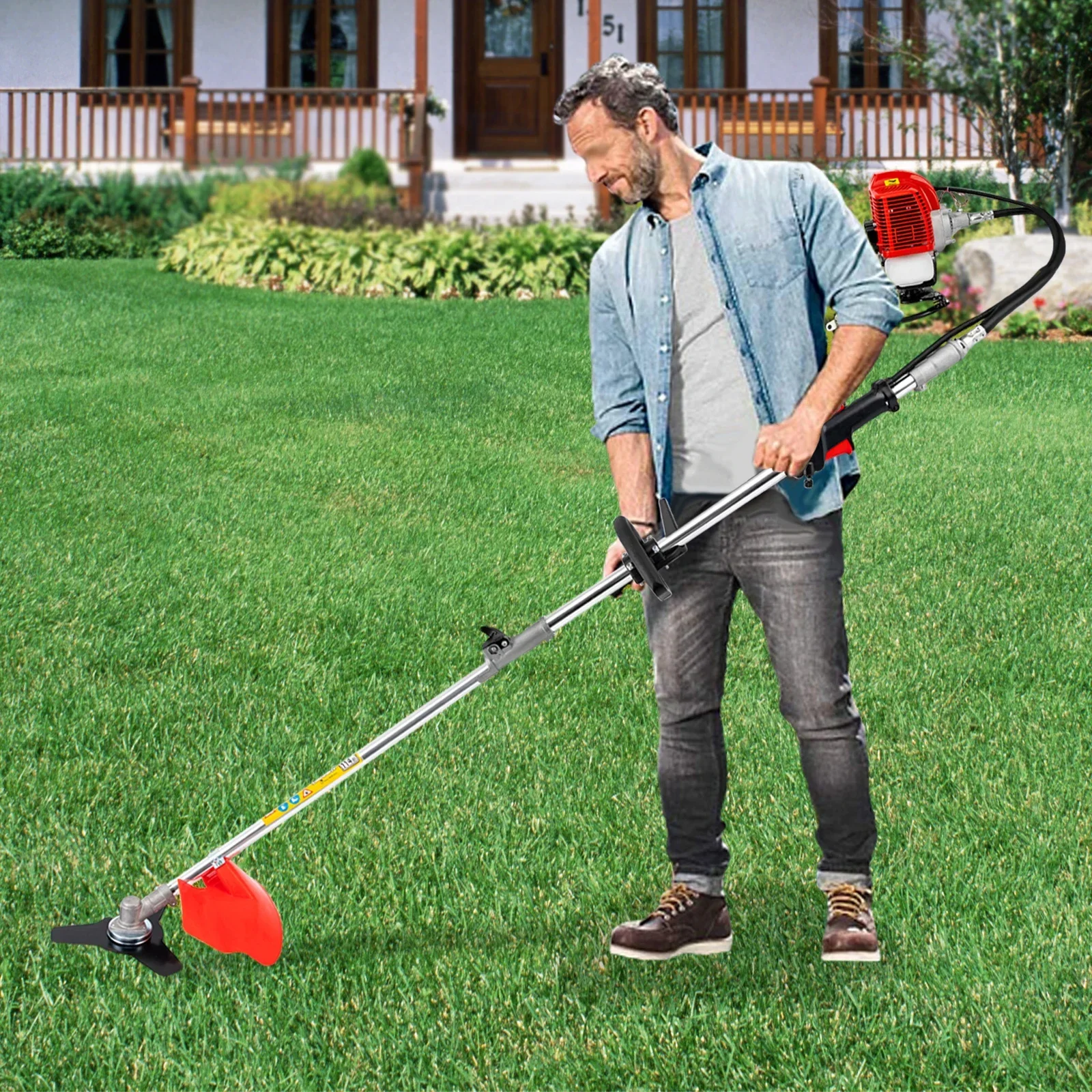 ماكينة تشذيب تحوط عمود الغاز 52cc، قابلة للتمديد 2.7 متر، قطع 40 سم، 2.3 حصان، للأشجار/الشجيرات، أداة مناظر طبيعية احترافية #5