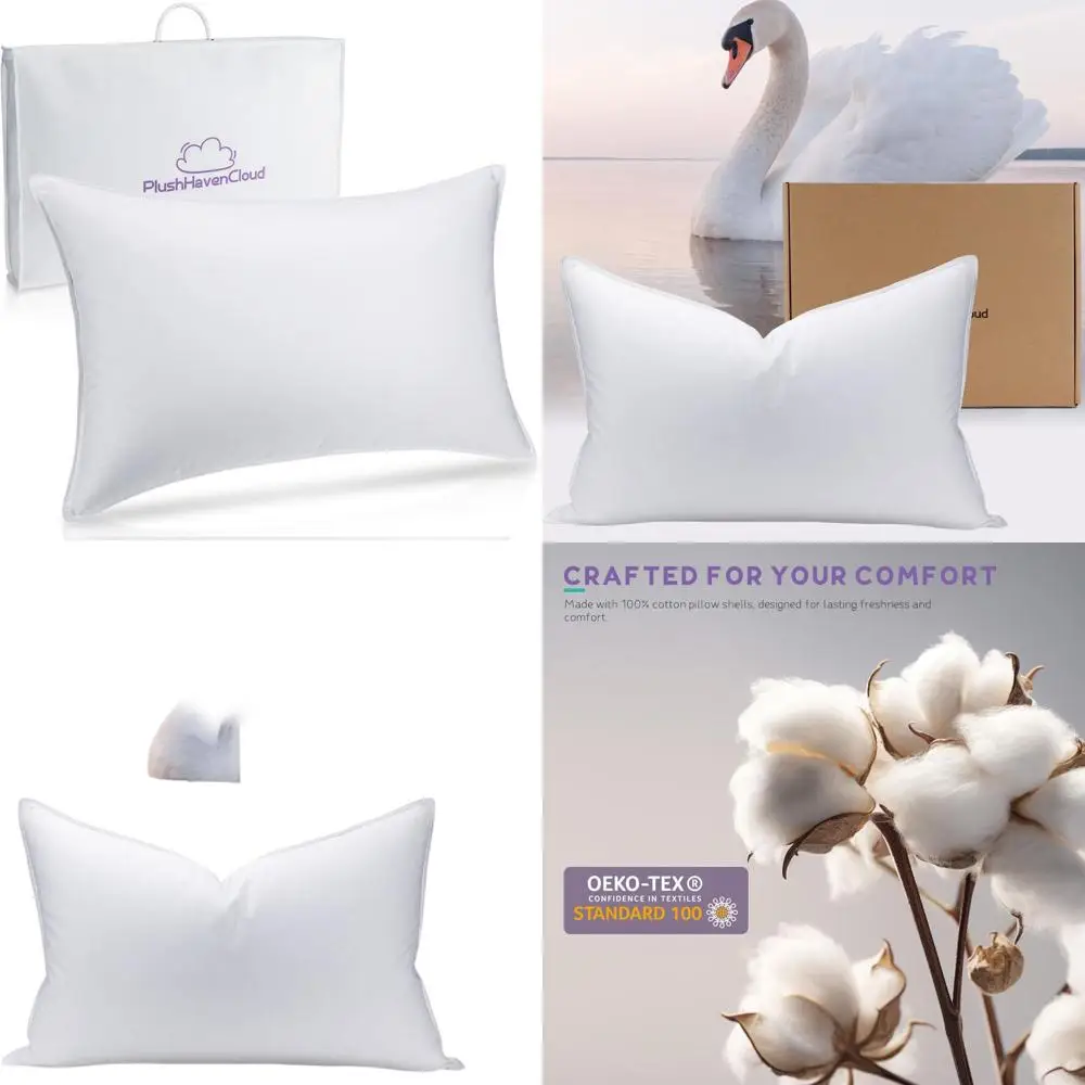 

Luxury 900+ Fill Power White Goose Down Pillow with 600 Thread Count Cotton Cover, Queen, Medium Firmness