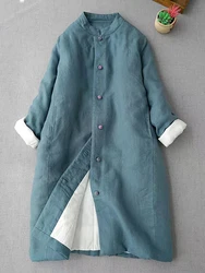 Manteau d'hiver matelassé vintage de style japonais pour femmes, parkas longues avec boutons, coton rembourré, haute qualité, nouveau, 2024