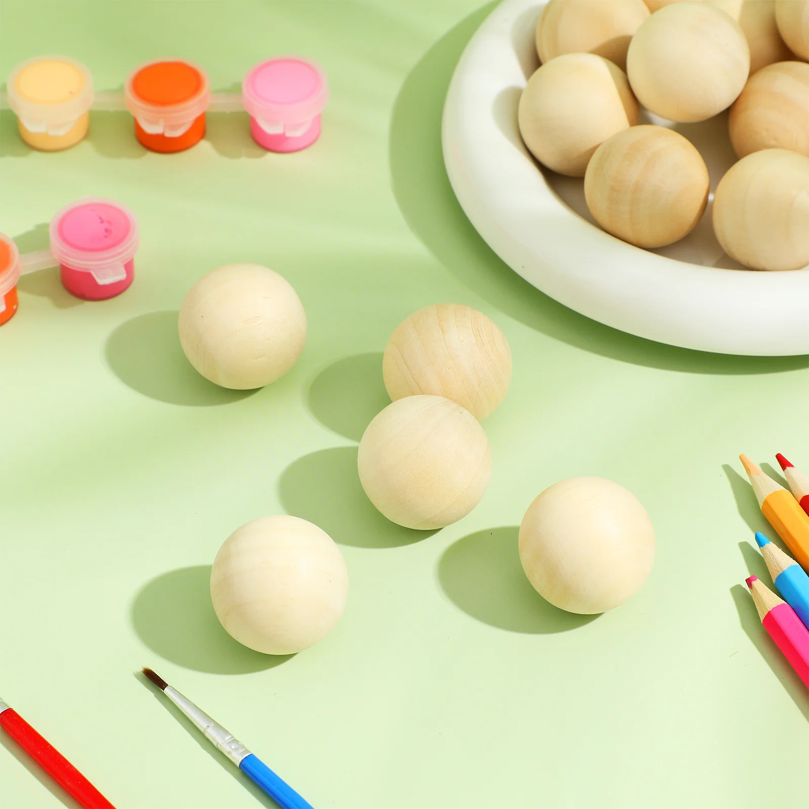 

30Pcs 3cm Diameter Round Lotus Wood Beads Solid Color Smooth Surface DIY Craft Beads for Jewelry Making Painting Carving