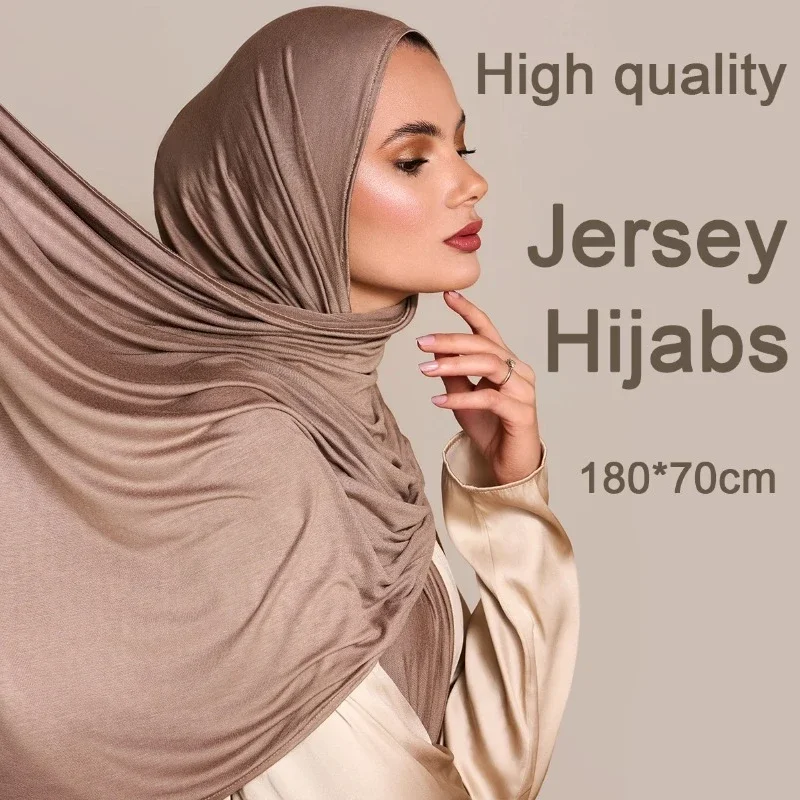 Bufanda larga de algodón para mujer, Hijabs de tipo Jersey, chal musulmán elástico, fácil de usar, envoltura para la cabeza, 170x80cm