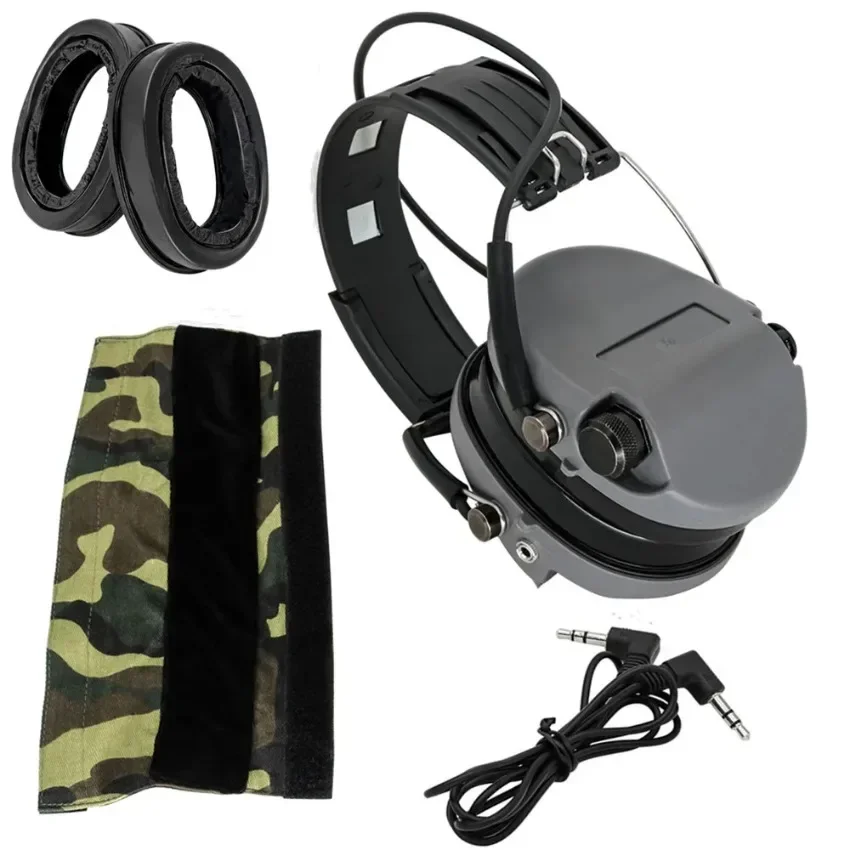 MSASordin Noise Cancelling Hearing Protection Tactical Headphones (GREY)-Camouflage Canvas Headband + Silicone Earmuffs