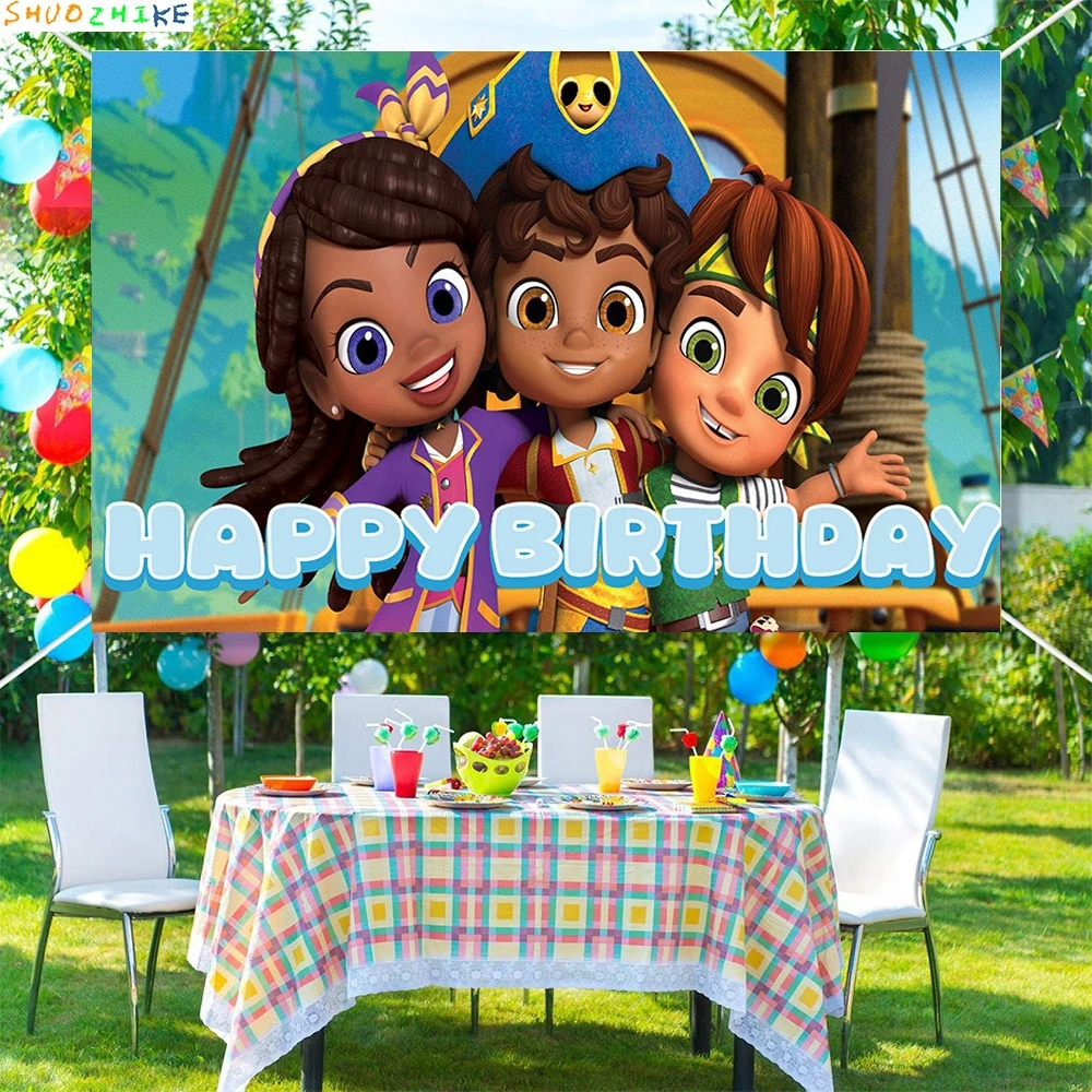 القراصنة سانتياغو خلفيات للتصوير الفوتوغرافي الاطفال حفلة عيد ميلاد الديكور راية البحر الأزرق مغامرة الصبي هدية صورة خلفية SD-01