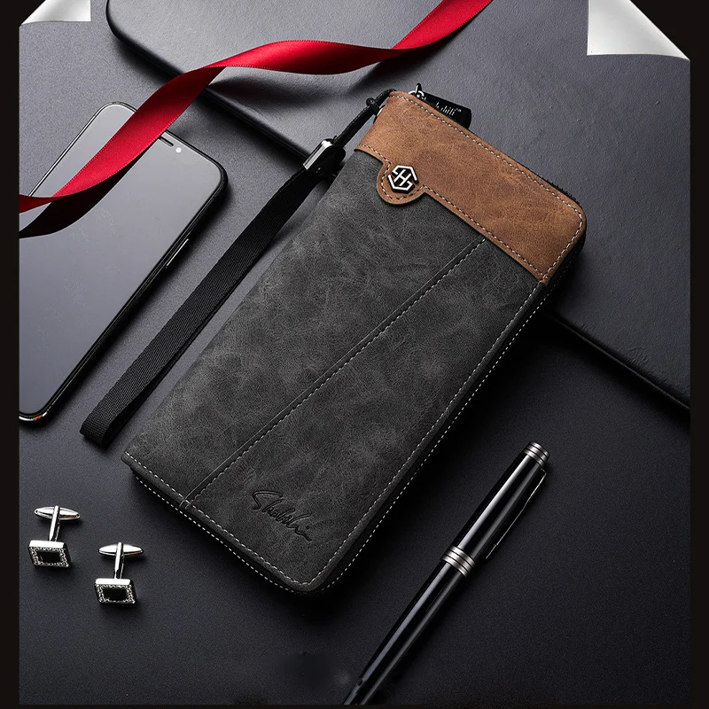 Long Clutch Wallet for Business Men, Multi Card Slots, All-in-One Bag for Cell Phone & Coins