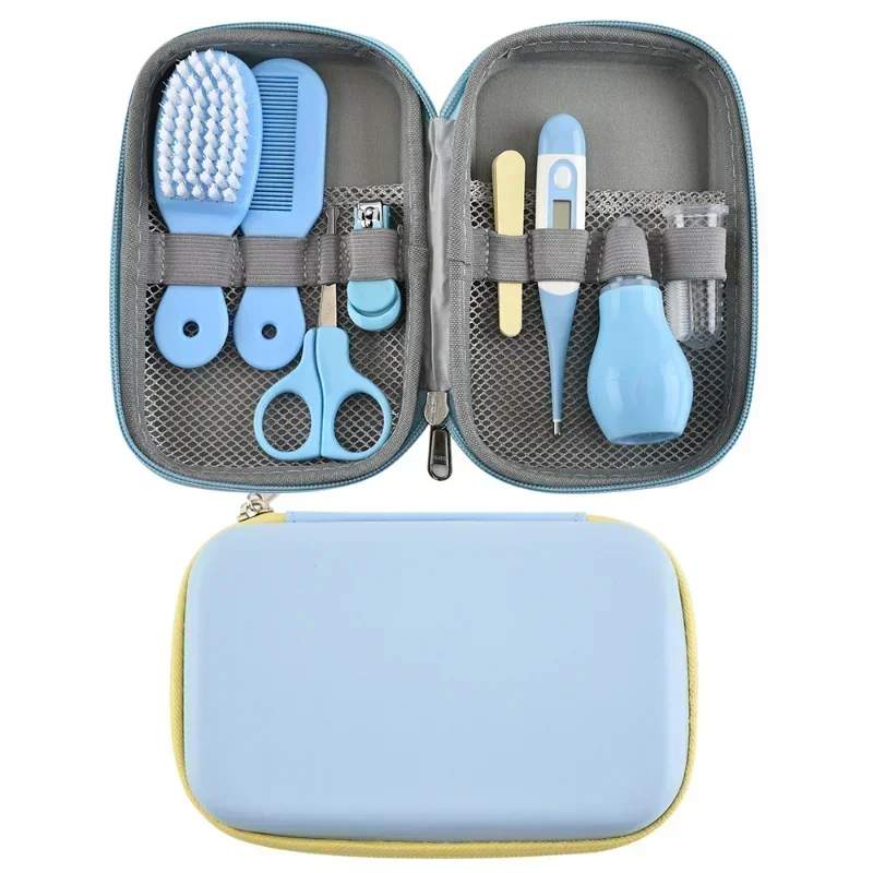 

8-13pcs Baby Care EVA Bag Eight-piece Set Baby Nasal Aspirator Nail Scissors Cartoon Set Daily Cleaning Supplies Care Bag