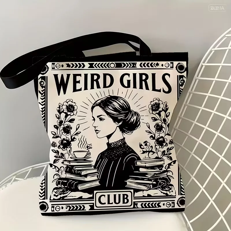 1pc Weird Girls Club Tote Bag - Vintage 1950s Retro Women'S Club Design with Floral & Geometric Patterns, Durable Polyester Groc image 5