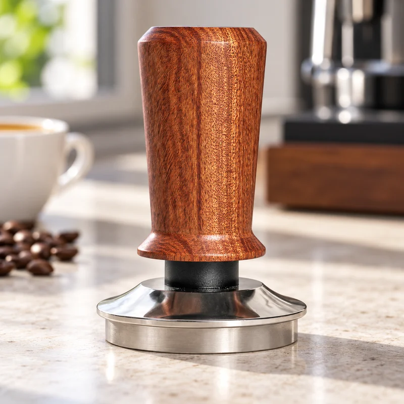 BIGE 30lb Constant Force Espresso Tamper with Rosewood Handle, 304 Stainless Ripple Base, 51mm 53mm 58.35mm