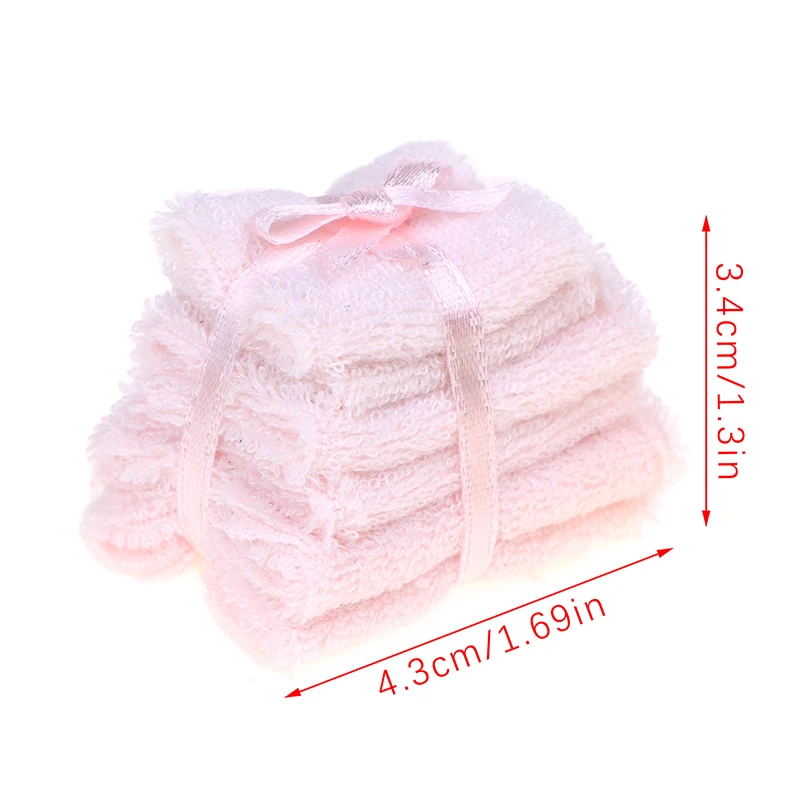 A Bundle of 1:12 Dollhouse Miniature Towel Bath Towel for Dolls Bathroom Supplies Model Home Decor Toy Doll House Accessories