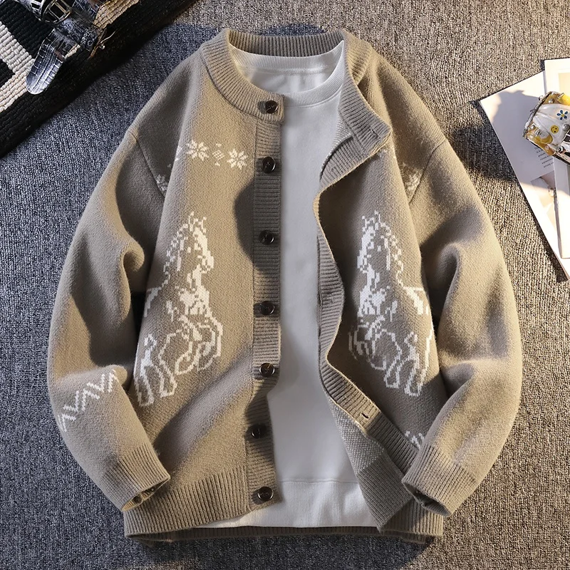 

Высококачественный мужской вязаный кардиган свободного кроя в японском стиле, повседневный свитер-накидка из премиальной шерсти, весна-осень