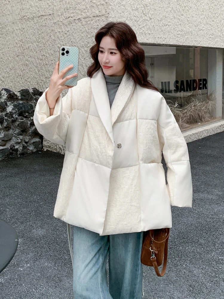 سترة نسائية فاخرة منقوشة مرقعة للشتاء الدافئ ملابس الشارع الشهير وشاحات قصيرة منتفخة معطف كبير الحجم 2026 ملابس خارجية جديدة INKEO DJ629 #3