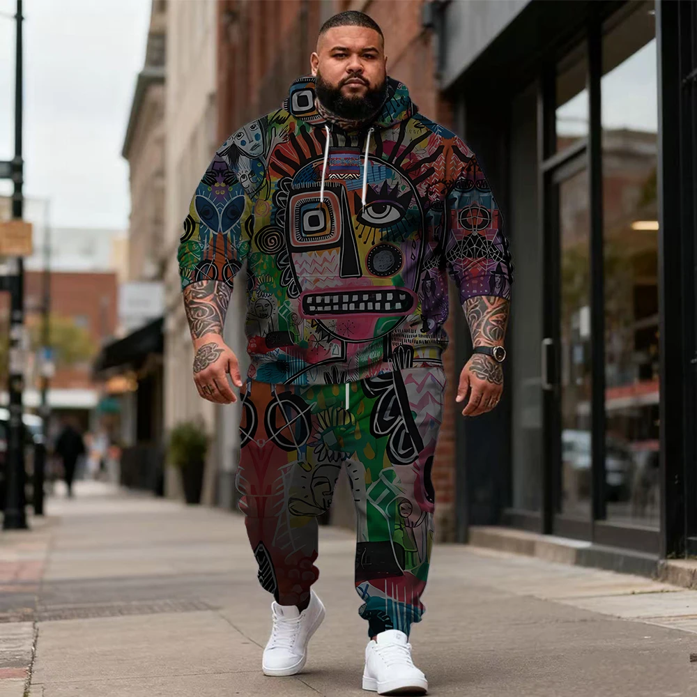 

S-9xl plus size Men's Hoodie Set: Horse Accents - 2-Piece Sporty-Chic, Soft Warm Fabric, Sleek Equine Prints, Fit Big Tall Guys