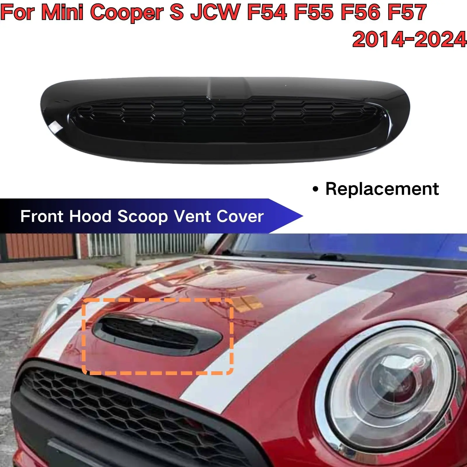 

For 2014-2024 Mini Cooper S JCW F54 F55 F56 F57 Front Hood Scoop Vent Cover Carbon Fiber Print Car Accessories ABS Plastic