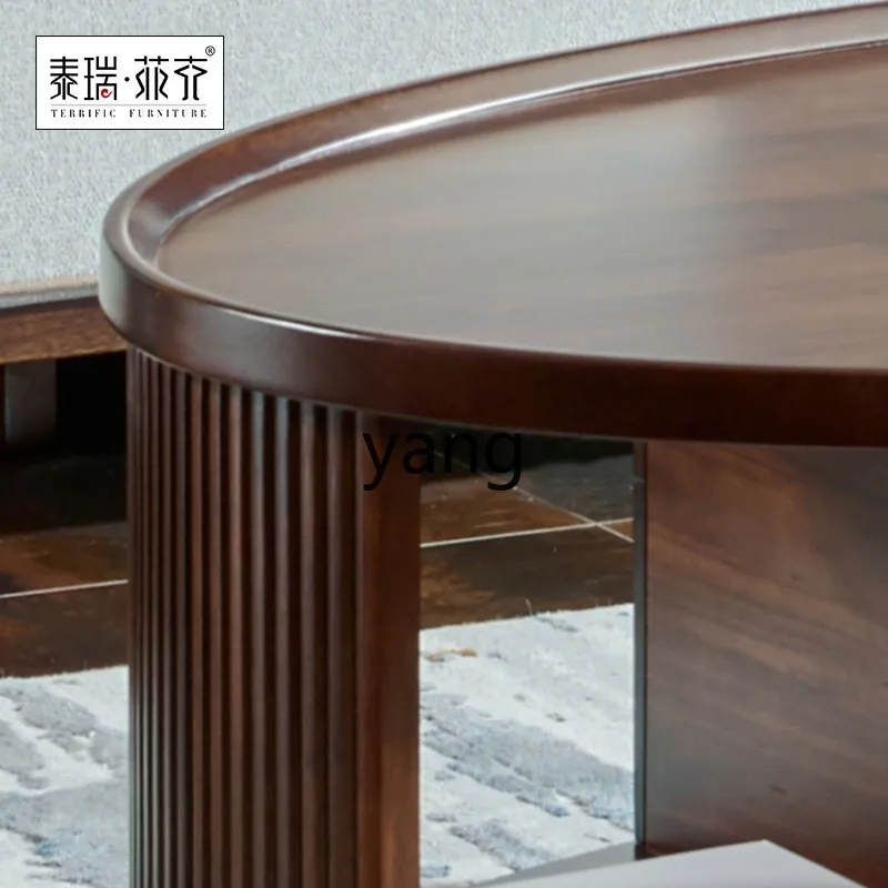 YJQ ,oval coffee table made entirely of solid wood, high-end teak wood, and a new Chinese style simple and modern edge table