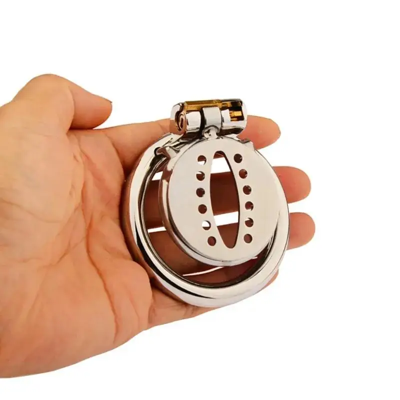 Flat Chastity Lock Stainless Steel Male Erotic Round Hole SM Bondage Sex Hypocrite CB Abstinence Toys18+ Hollow Penis Cage Adult
