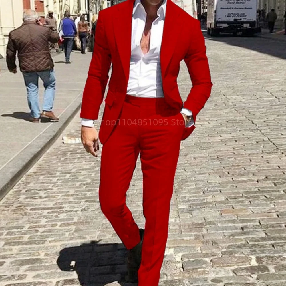 

Men's Suit: A two-piece business suit set featuring a notched lapel blazer and trousers. This elegant, tailored-fit men's suit