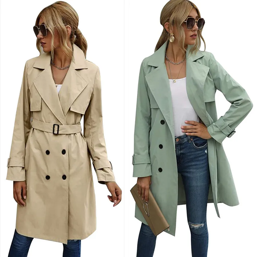 

Women Trench Long Sleeve Jackets Double Breasted Coat Outerwear Cardigan Jacket Spliced Loose Pockets High Street Autumn