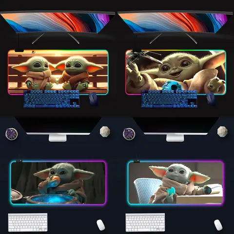 M-Mandalorians Baby Yoda RGB Pc Gamer Keyboard Mouse Pad Mousepad LED Glowing Mouse Mats Rubber Gaming Computer Mausepad