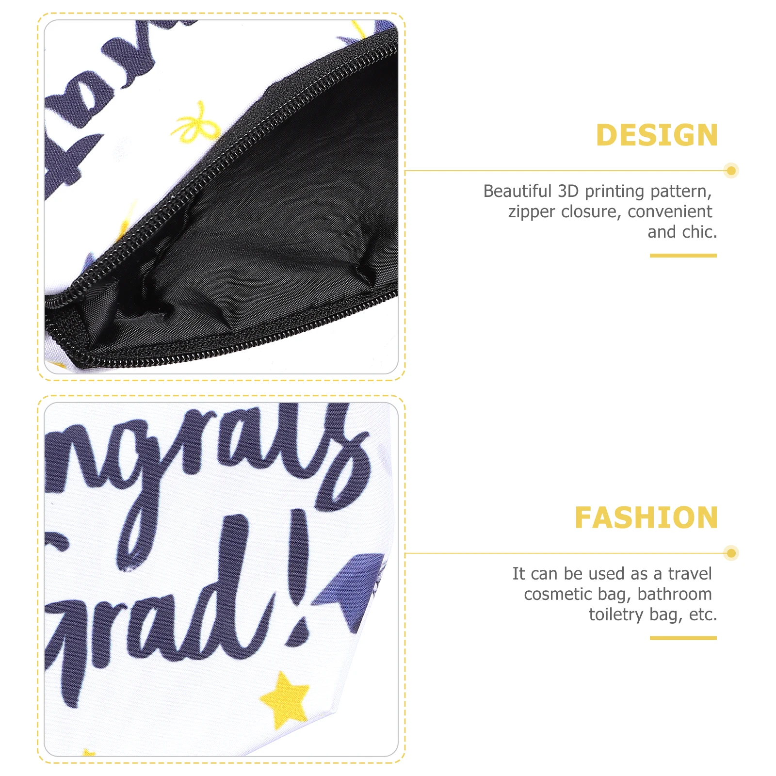 

Bag Graduation Theme Fashionable Makeup Pouch Women Cosmetics Storage Travel Toiletry Bag 3D Printing Zipper Closure