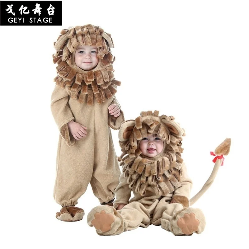 Halloween children cosplay wizard oz costumes, stage performance, adult children with long hair lions child costume