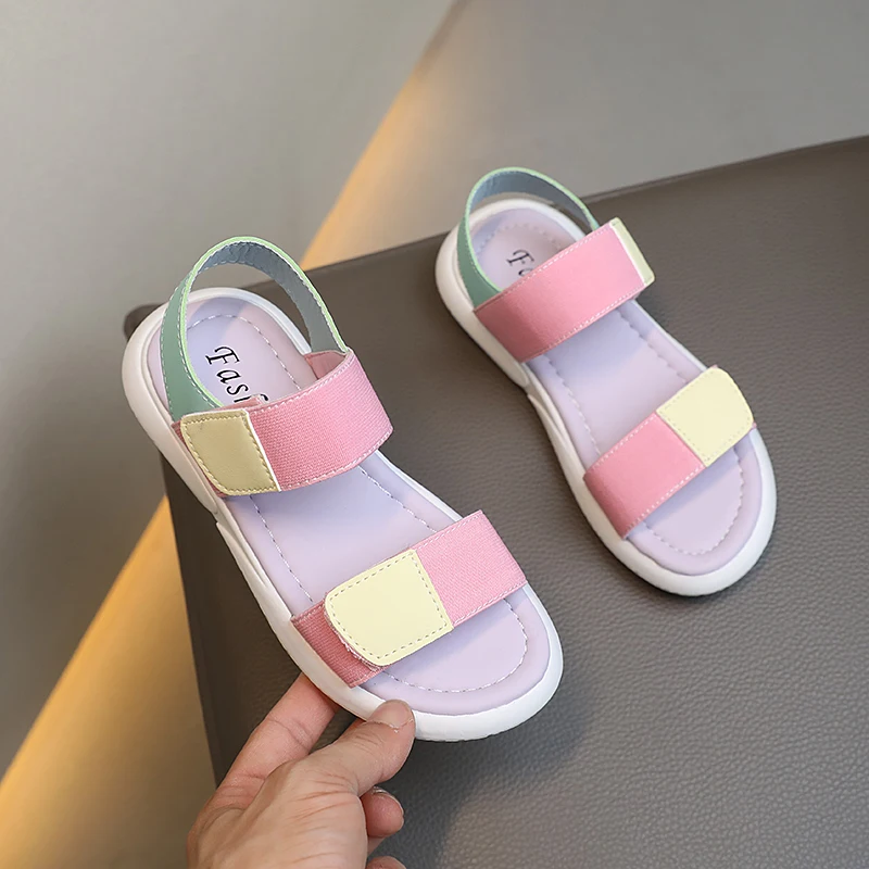 Girls summer fashion soft bottom color matching flat sandals