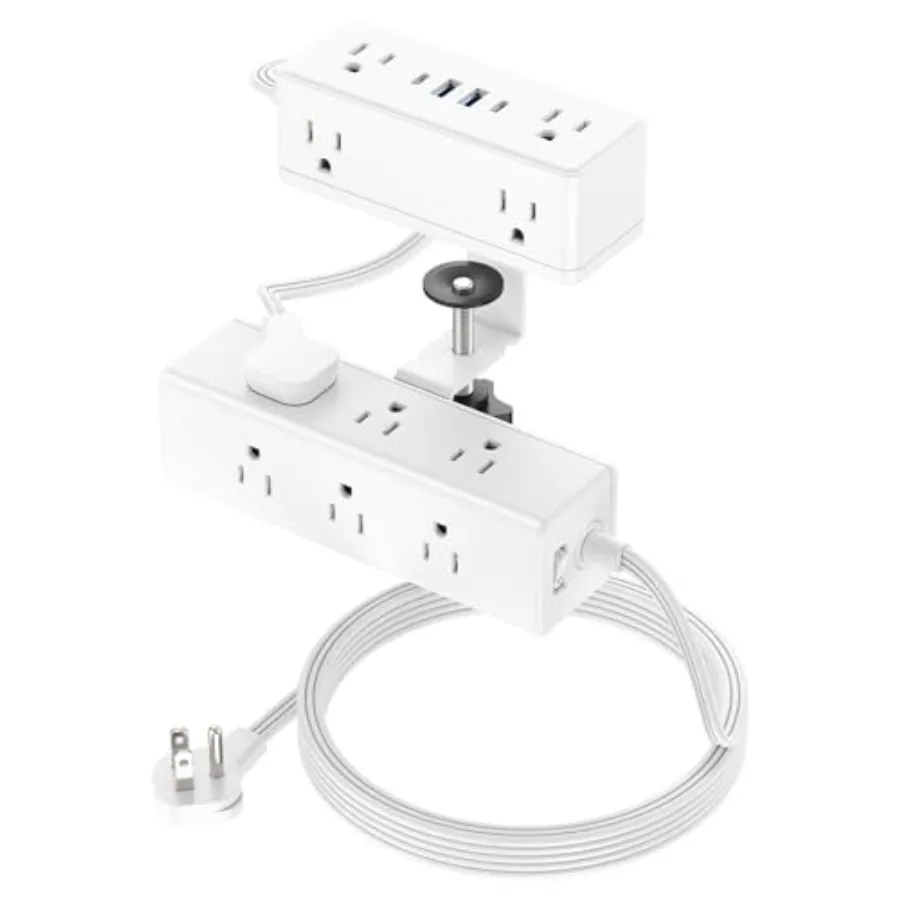 

Dual Layer Desk Clamp Power Strip Desktop Edge Mount Surge Protector with 15 AC Outlets and 4 USB Ports 20W USB-C Ultra Thin Fl