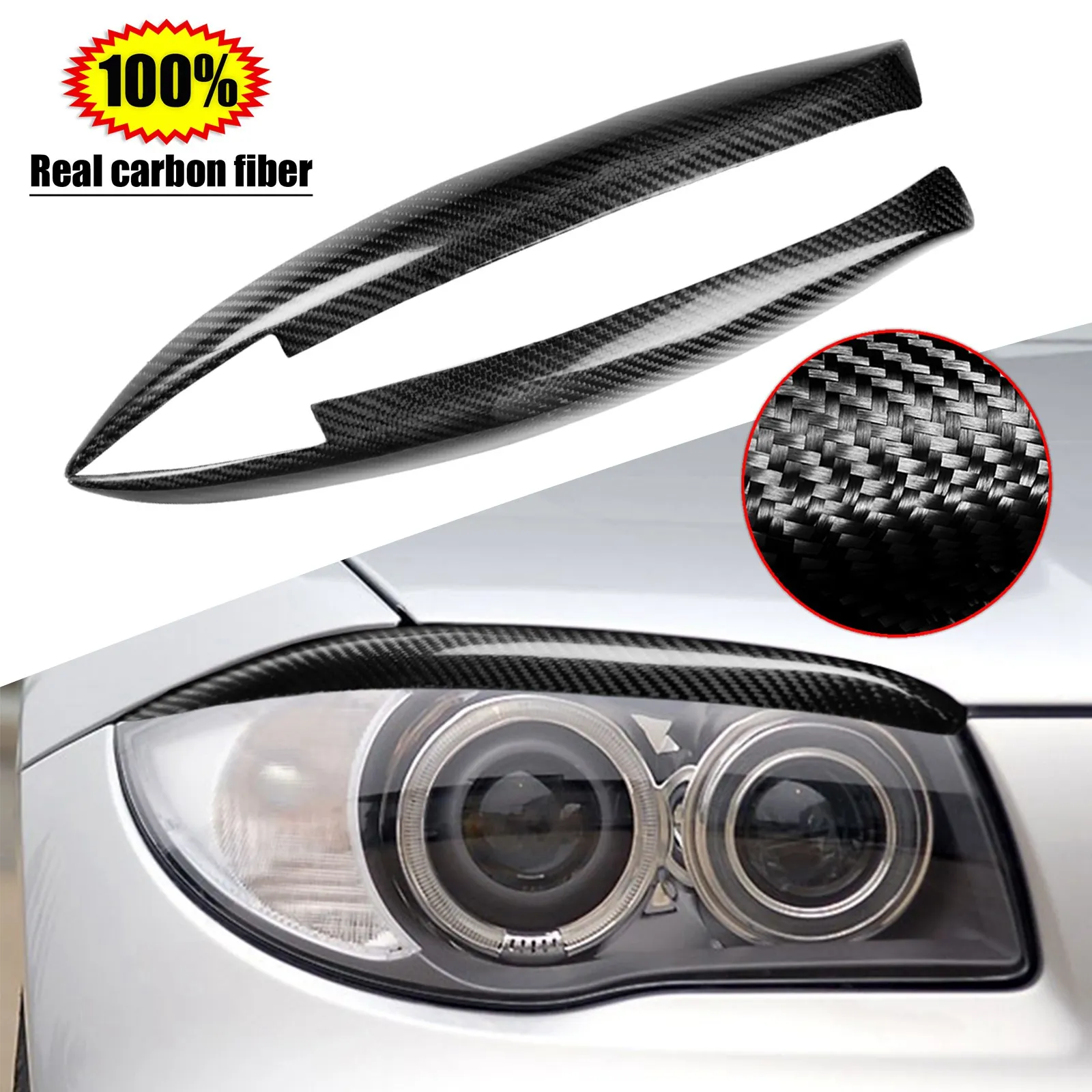 Guarnição real da pálpebra da sobrancelha do farol da fibra de carbono para BMW Série 1 E81 E82 2004-2011