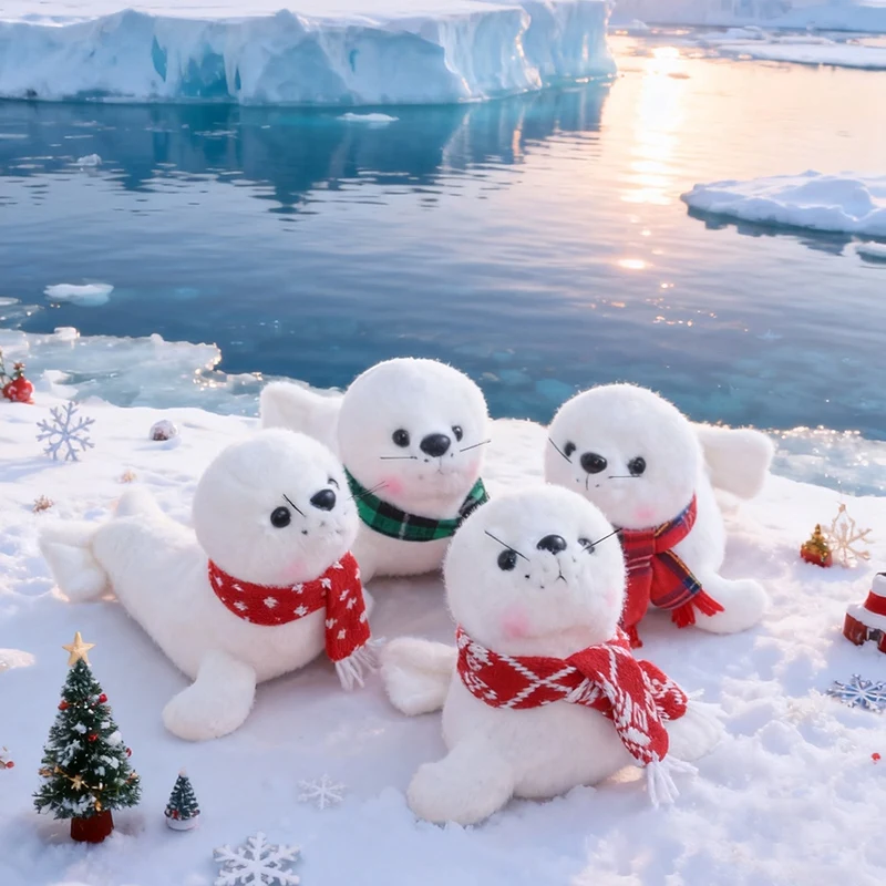 

18/23cm New Simulation Cute Seal Lion Plush Toys Kawaii Stuffed Marine Animals Christmas Seal Baby Sleeping Doll for Girls Gifts