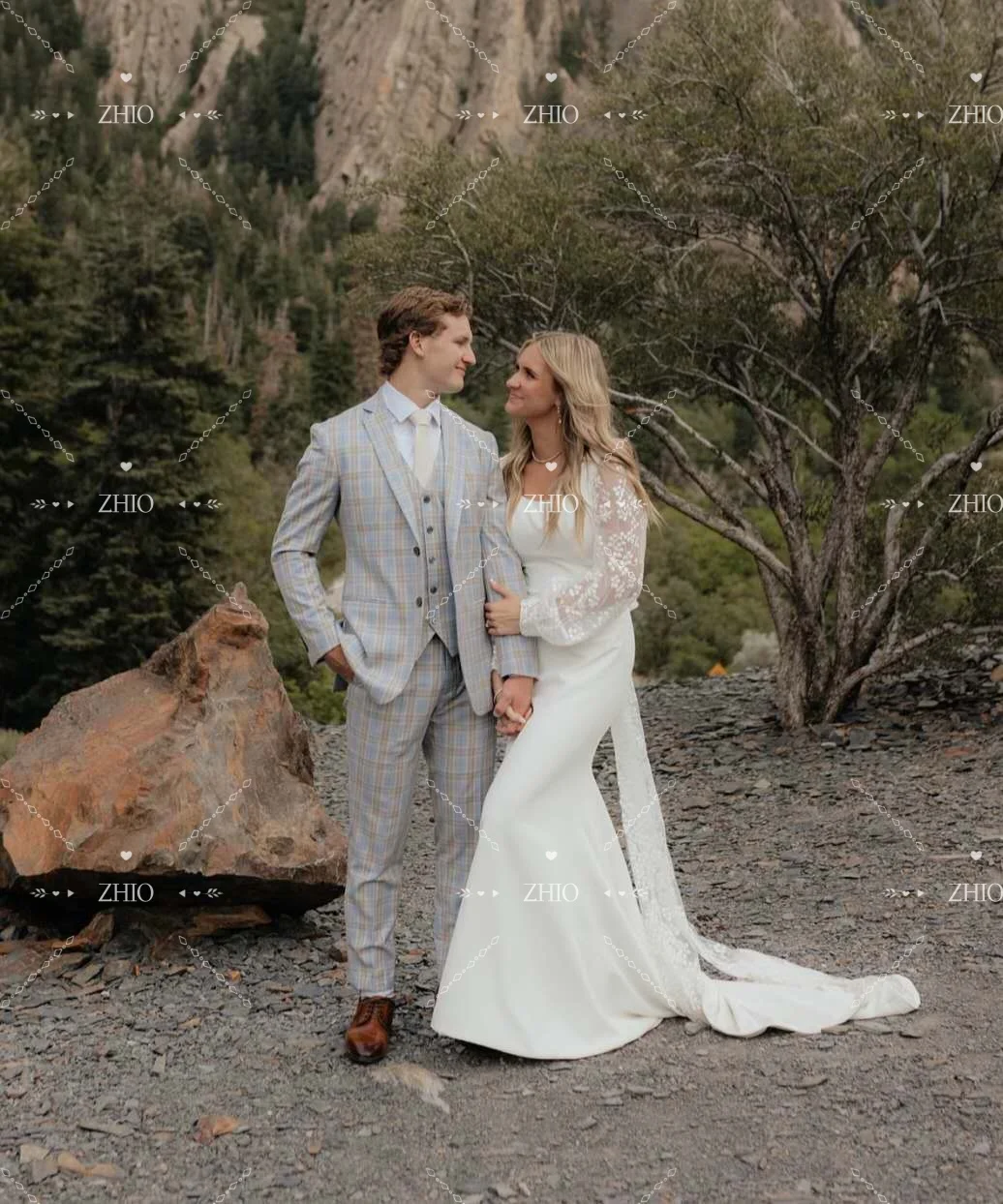 ZHIO فستان زفاف بسيط بياقة مربعة وأكمام طويلة حورية البحر فستان زفاف نسائي أمريكي مخصص أنيق فيستدو دي نوفيا