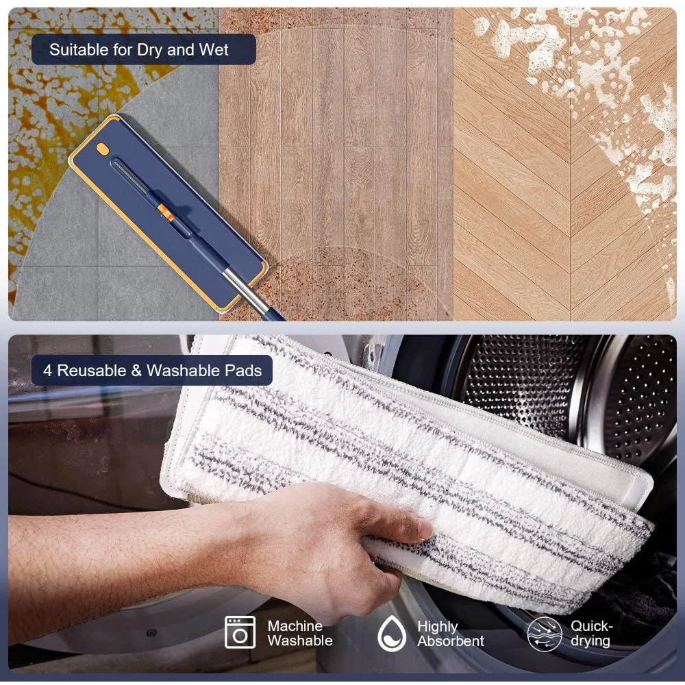 System mopowania płaskiego z 3 zbiornikami i wyciskaczem, mop do czyszczenia ścian z długą rączką, rozwiązanie do mopowania podłóg bez użycia rąk