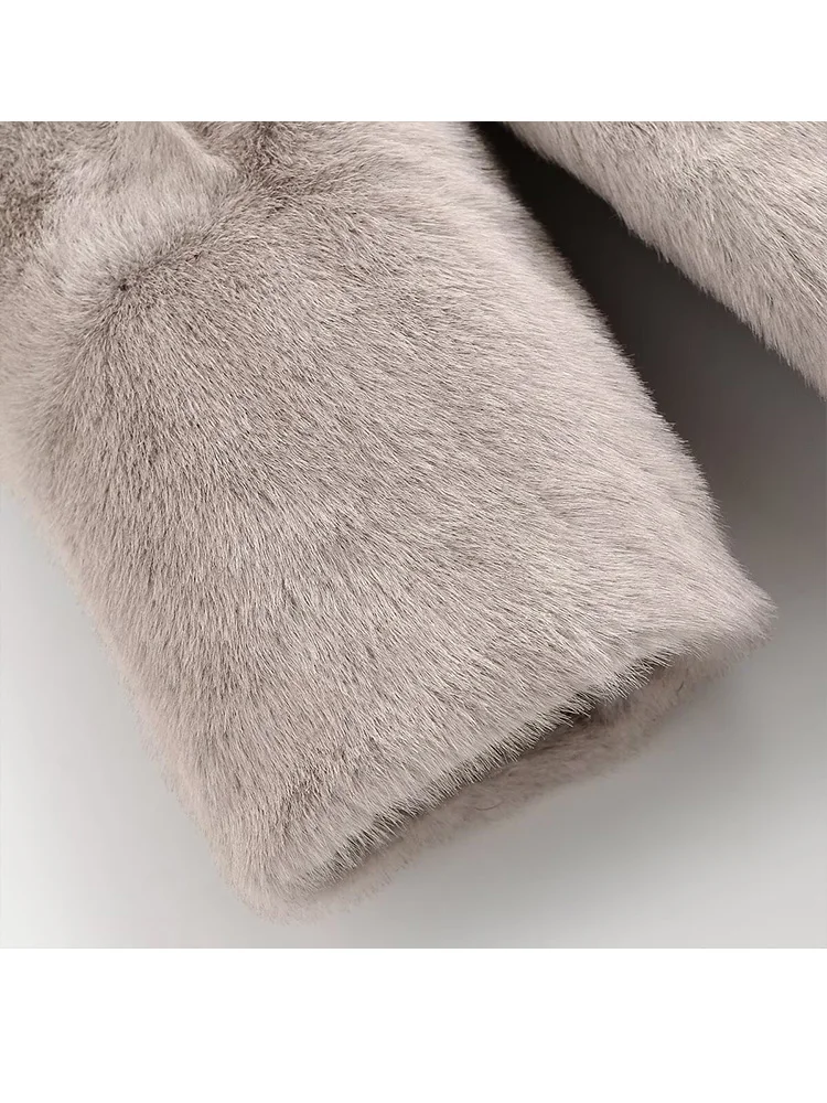 HH Elegant Woman Solid Jackets Turn-Down Collar Pockets Woman Long Sleeves Single-breasted Artificial Fur Winter Long Coats