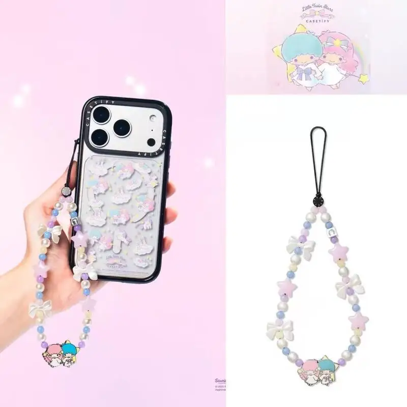 Sanrio Little Twin Stars with Bow Pearl Phone Strap Mobile Phone Decoration Pendant Backpack Zipper Decoration Girlfriend Gift