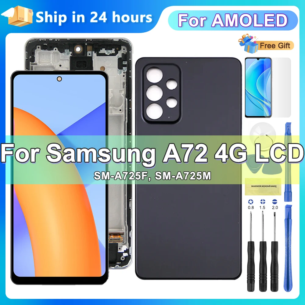 

AMOLED For for Samsung Galaxy A72 4G A725 LCD Display Touch Screen Digitizer Assembly For Samsung A725F With Frame Replacement