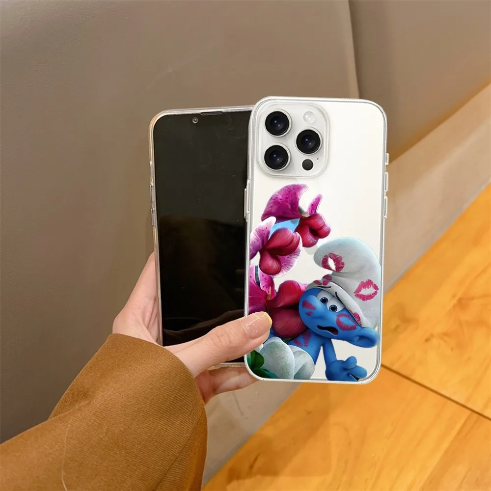 MINISO The S-Smurfs  Phone Case For iPhone 15 14 13 12 11 Mini Pro Max X XR XSMax 7 8 Plus SE20 Transparent Cover