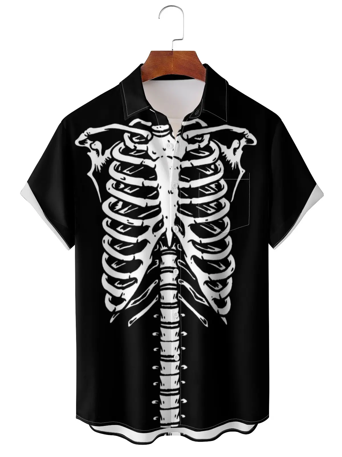 Men's Designer Hawaii Shirts Skeleton Horror Short Sleeve Collar Top Fashion Streetwear 3d Printed Casual Vintage Clothing