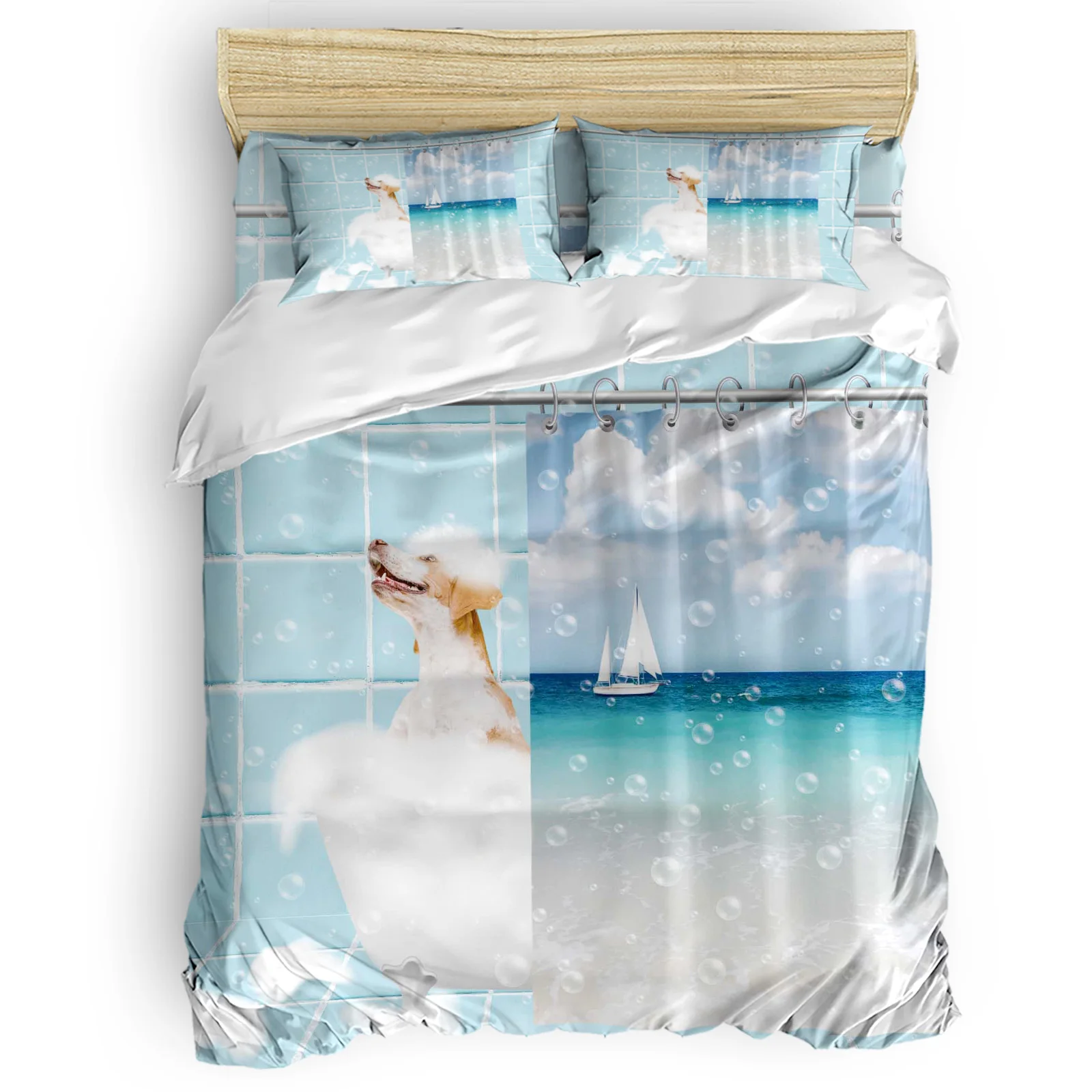 

Animal Bathtub Shower Curtain Puppy Foam Comfortable Household Goods Bedroom Bed Luxury Duvet Cover 2/3/4 Pieces