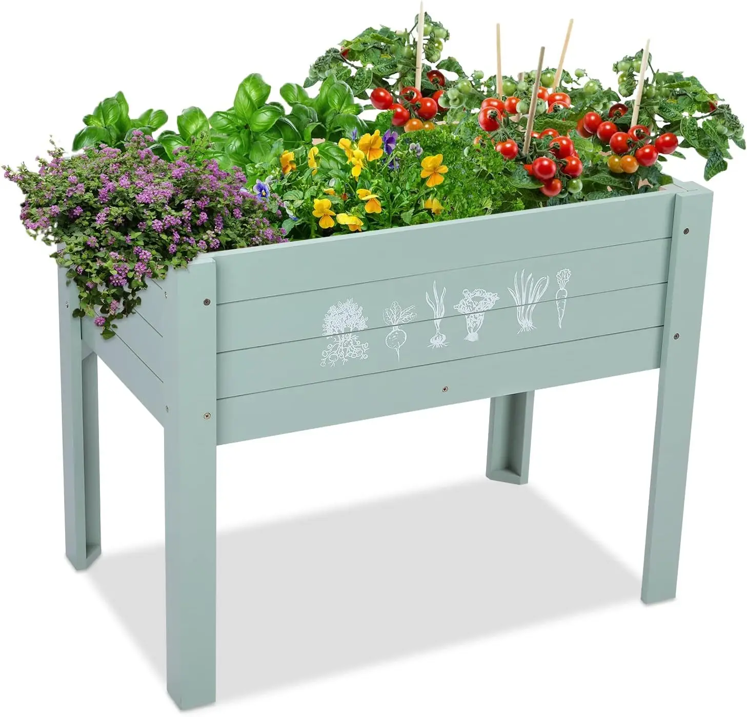 Raised Garden Bed-Planters for Outdoor Plants - Wood Planter Boxes Outdoor for Kids with Legs and DIY Chalkboard for Veg