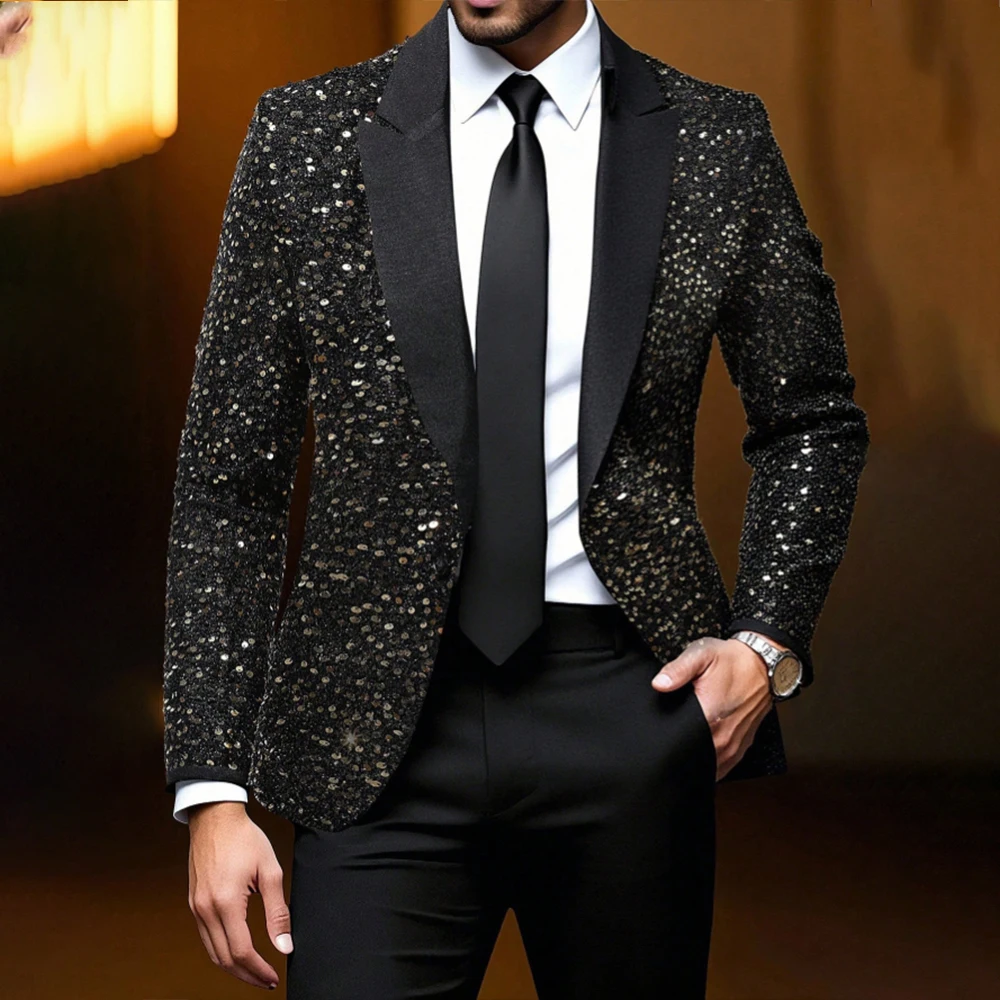 

Luxury Men's Suits Peaked Lapel One Button Evening Prom Dress Jacket Graduation Party Suit Sequined Blazer пиджак мужс