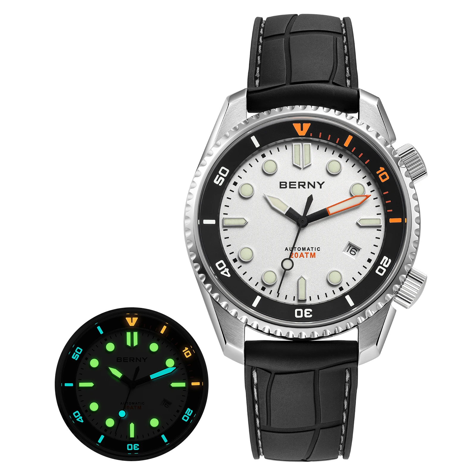 BERNY Automatisch duikhorloge voor heren Topluxe saffier 316L staal blauwe wijzerplaat 200M waterdicht mechanisch duiken herenhorloges