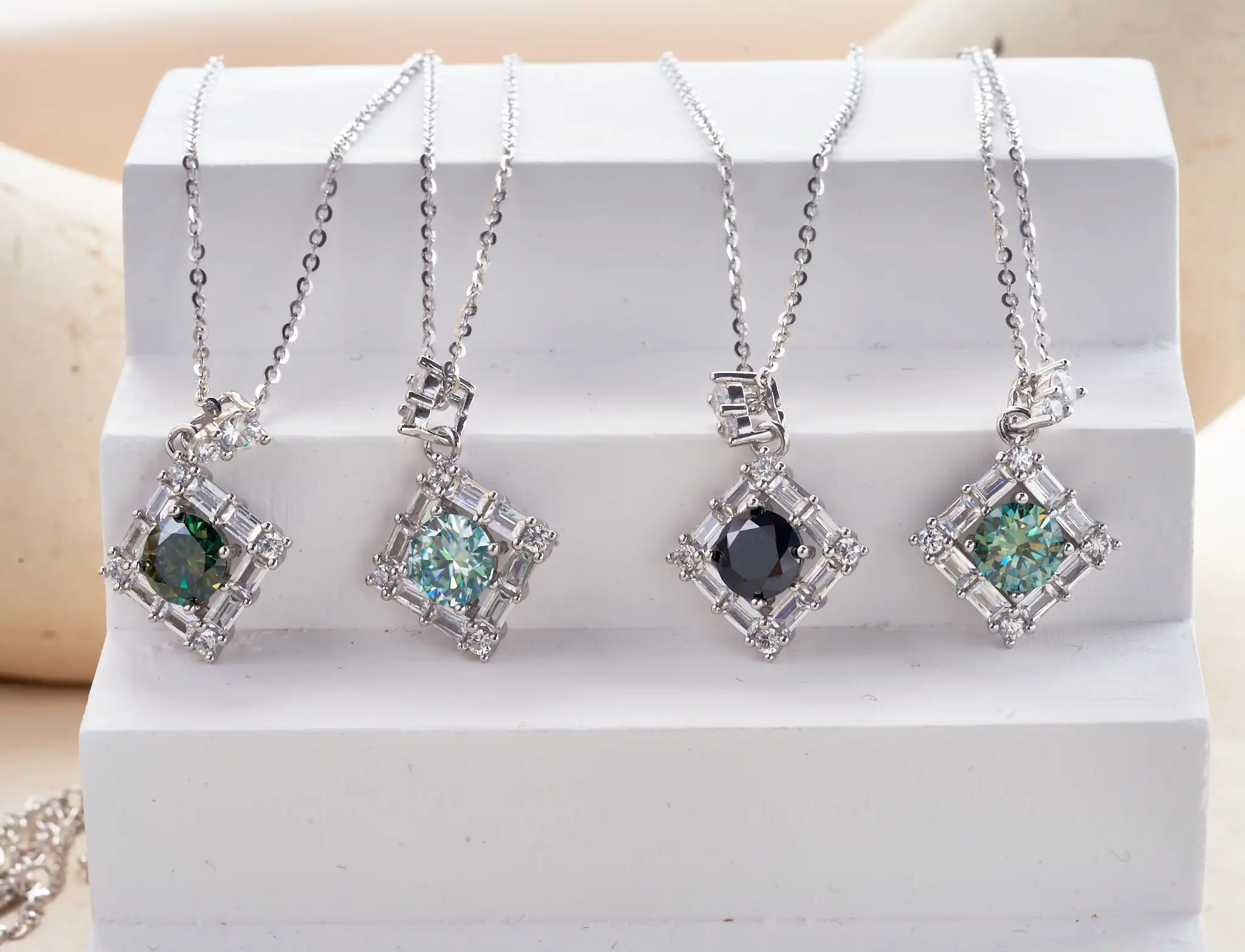 1CT Blau-Grüner Moissanit-Anhänger Halskette Silber 925 Schmuck Besteht Diamanttest mit Schwarzer Karte und Zertifikat – Detail 4