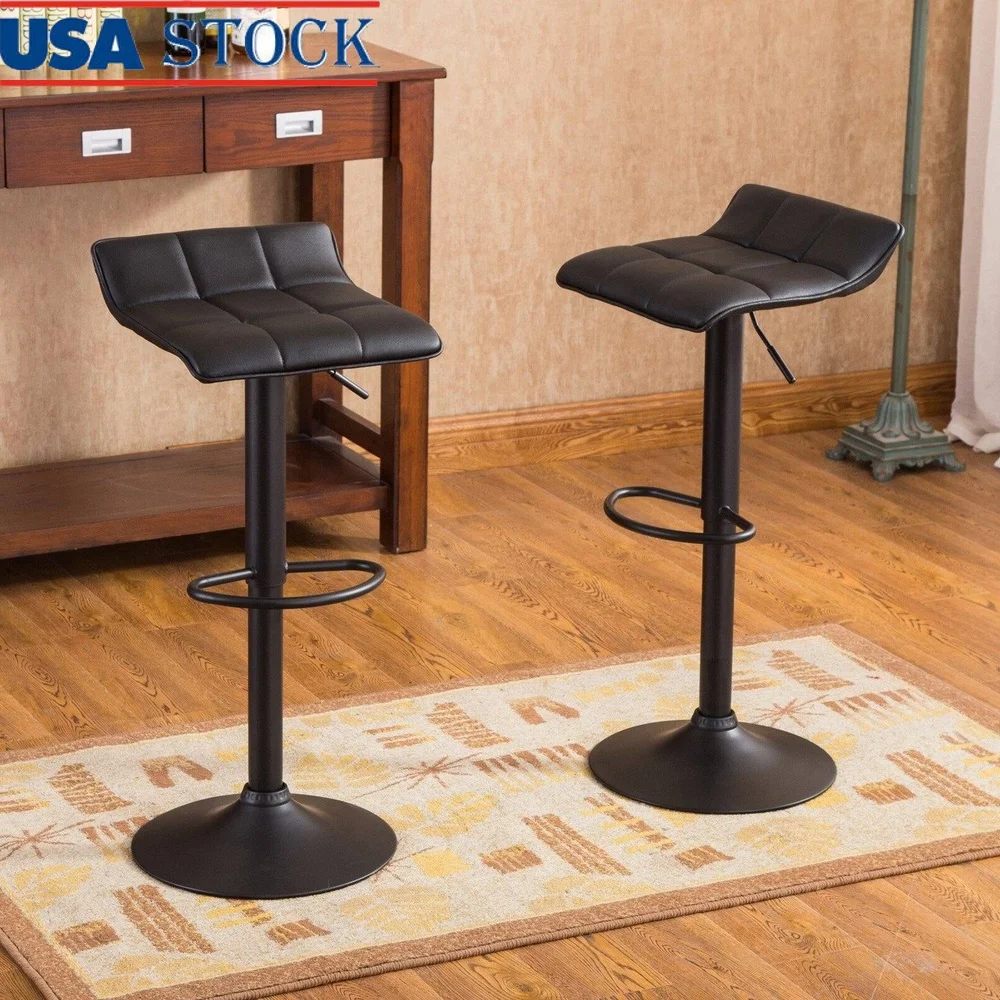 

Adjustable Swivel Bar Stool Set of 2 Black Leather Height Adjustable Counter Stools Kitchen Dining Room Chair with Footrest 360°