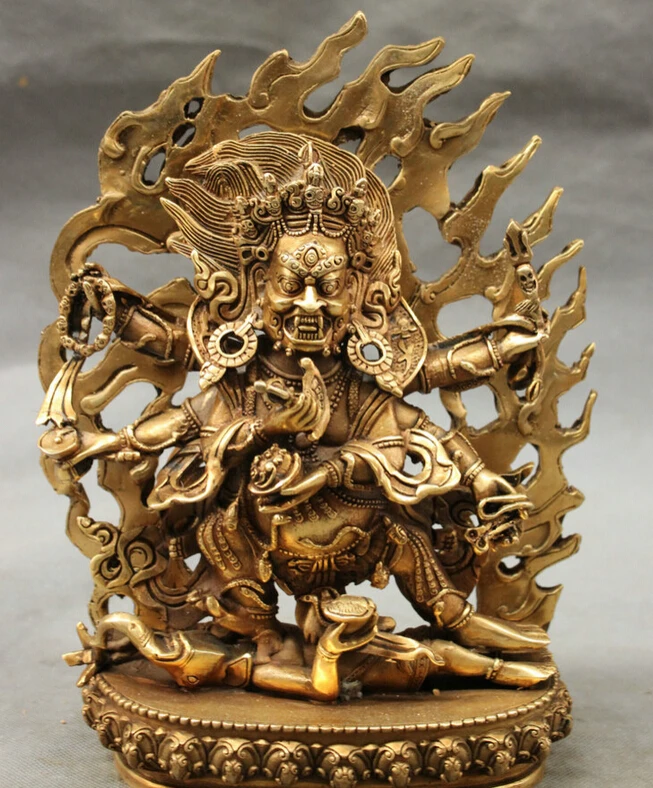 

\1" Tibet Brass Temple Buddhism Vajra 6 Arms Mahakala Buddha Dharmapala Statue